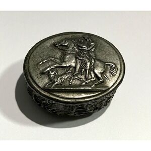 THE BUCKLERS SMALL TRINKET BOX PEWTER METAL DOG HORSE OVAL VELVET LINED